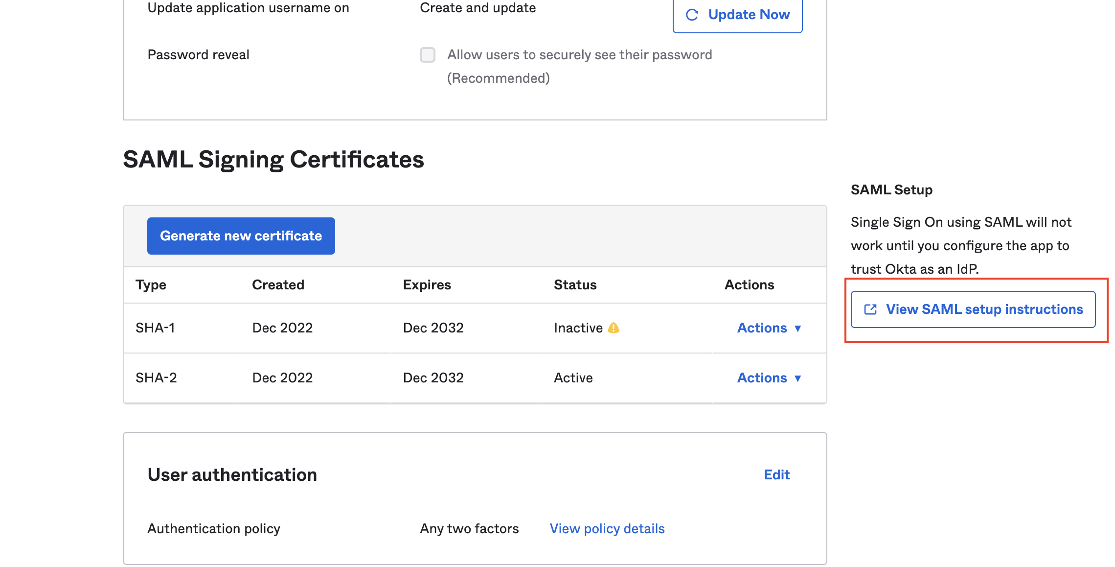 Find the View SAML setup instructions button